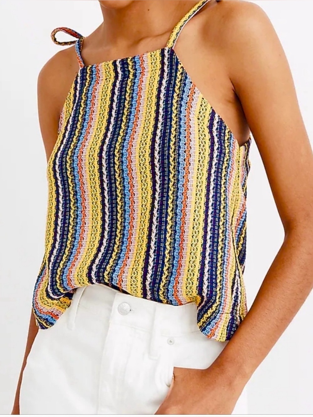 Madewell Texture & Thread Striped Tie Strap Tank Top Size Small Boho Crochet